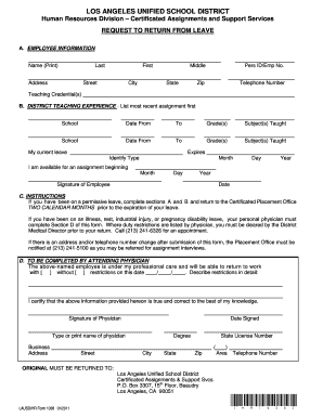 Request to Return from Leave Form
