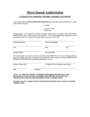Direct Deposit Authorization Agreement