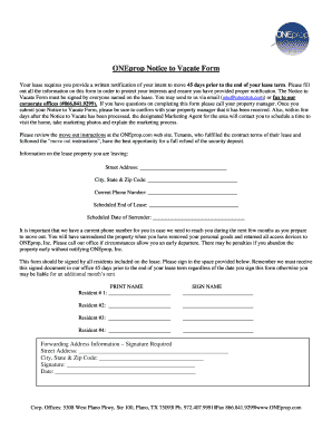 ONEprop Notice to Vacate Form