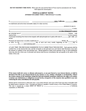 Installment Note with Due-On-Sale Clause