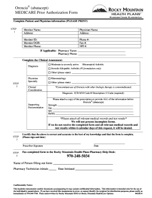 Medicare Prior Authorization Form for Orencia