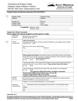 Medicare Prior Authorization Form for Fentanyl Citrate