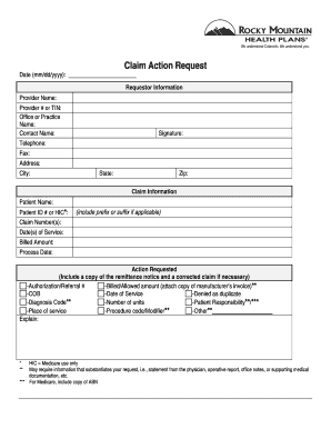 Claim Action Request Form