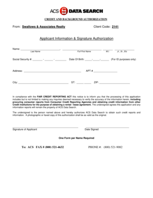 Credit and Background Authorization Form