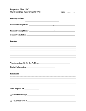 Maintenance Resolution Form