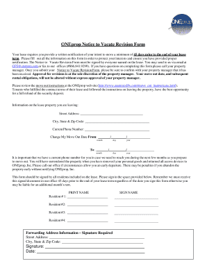 ONEprop Notice to Vacate Revision Form