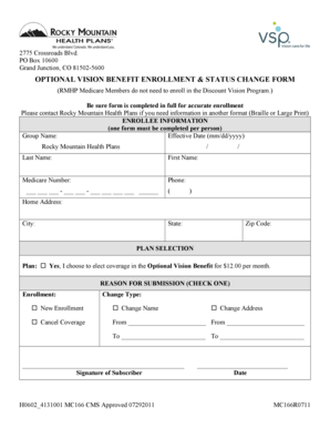 Optional Vision Benefit Enrollment Form