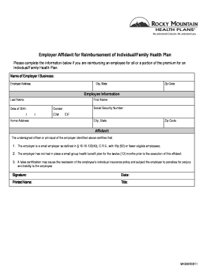 Employer Affidavit for Health Plan Reimbursement