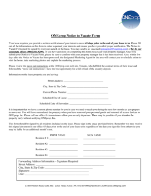 ONEprop Notice to Vacate Form