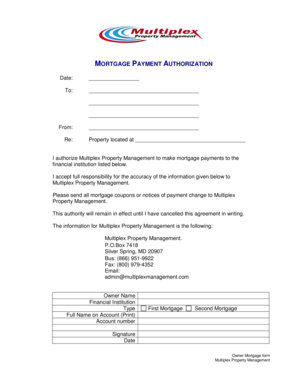 Mortgage Payment Authorization Form