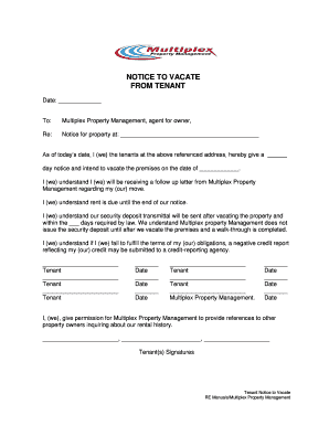 Notice to Vacate from Tenant