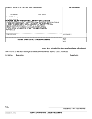 California Notice of Intent to Lodge Documents