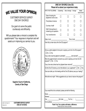 One Day Divorce Customer Service Survey