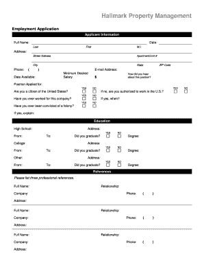 Hallmark Property Management Employment Application