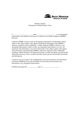 Member Appeals Designation of Representative Form