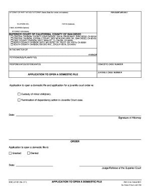 Application to Open a Domestic File