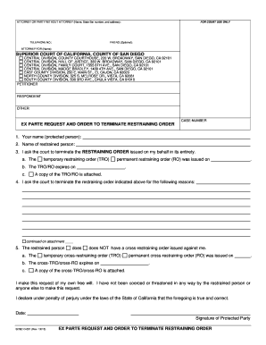 Ex Parte Request and Order to Terminate Restraining Order