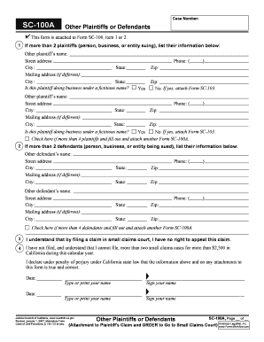 California Small Claims Court Additional Plaintiffs or Defendants Form