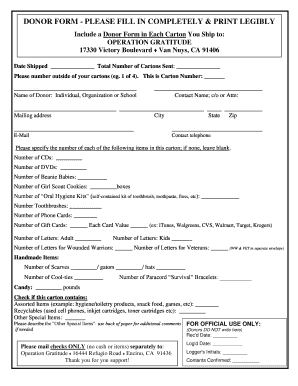 Donor Form for Operation Gratitude