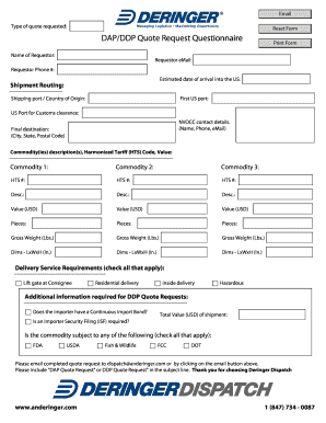 DAP/DDP Quote Request Questionnaire