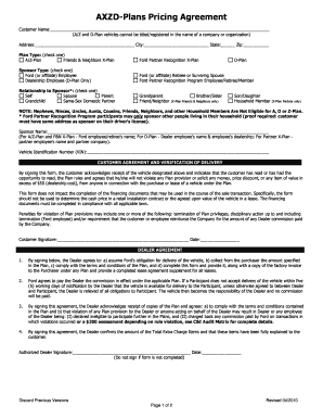 AXZD-Plans Pricing Agreement