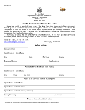 Honey Bee Health Information Form
