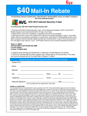 AVG 2012 Internet Security 3 User Mail-In Rebate Form