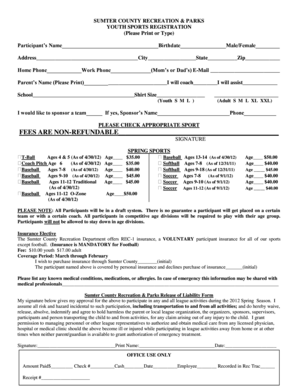 Sumter County Youth Sports Registration Form