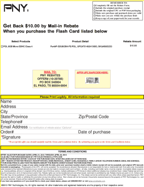 PNY Flash Card Mail-in Rebate Form