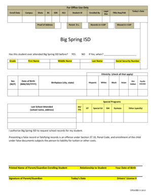 Big Spring ISD Student Enrollment Form
