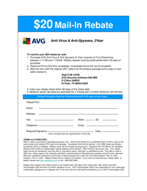 AVG Anti-Virus Rebate Form