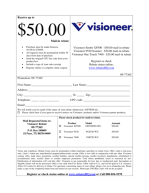 Visioneer Scanner Mail-in Rebate Form