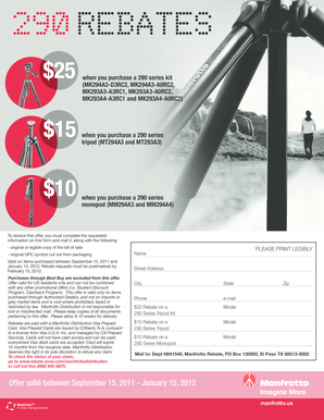 Manfrotto 290 Series Rebate Form
