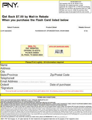 PNY Flash Card Mail-in Rebate Form