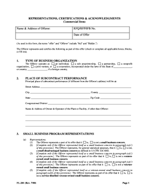 Representations Certifications & Acknowledgments Form