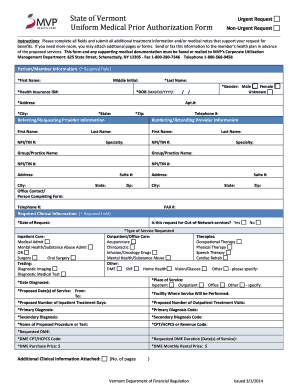 Vermont Uniform Medical Prior Authorization Form