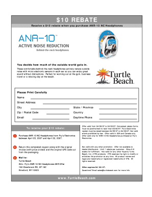 ANR-10 NC Headphones Rebate Form