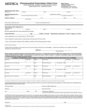Pharmaceutical Prescription Claim Form