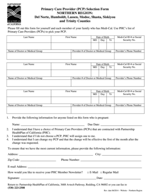 Primary Care Provider Selection Form