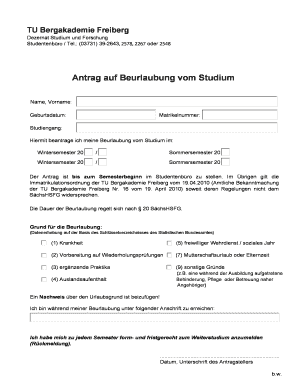 Antrag auf Beurlaubung vom Studium