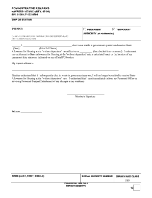 NAVPERS 1070/613 Permanent Temporary Authority Form