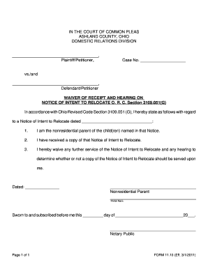 Waiver of Receipt and Hearing on Notice of Intent to Relocate