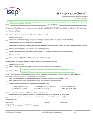 ISEP Application Checklist