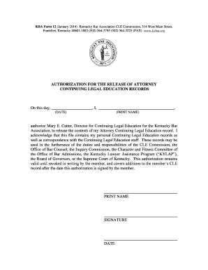 Kentucky Bar Association CLE Record Release Authorization
