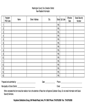 Washington County New Resident Information Form