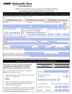 AARP® Rx Formulario de Inscripción Individual del Plan de Medicare para Medicamentos con Receta