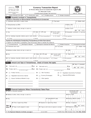 FinCEN Form 104 Currency Transaction Report