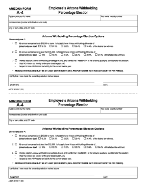 Arizona Form A-4 Employee's Withholding Percentage Election