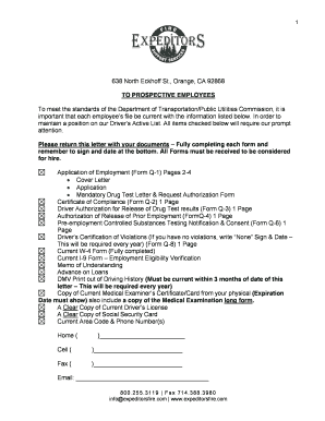 California Commercial Driver Employment Application