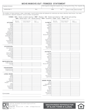 California Move-In/Move-Out Inspection Form